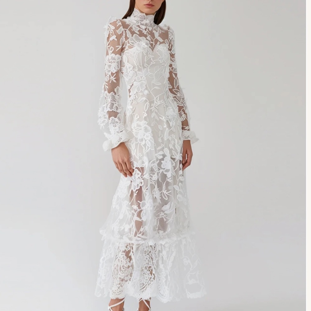 NWT JW PEI Elegant lace white midi dress size 4